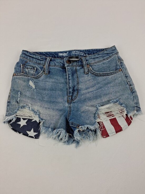 Massimo Pants - Massimo 4/27 Woman's Flag Stars/Stripes Mid Rise Shorts Frayed Cuff R17730